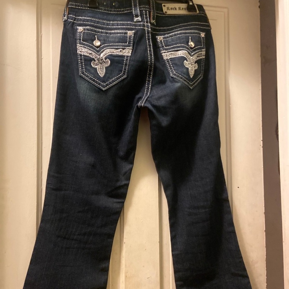 Rock Revival Dark Blue Boot Cut Jeans with Silver Accents - Picture 4 of 5